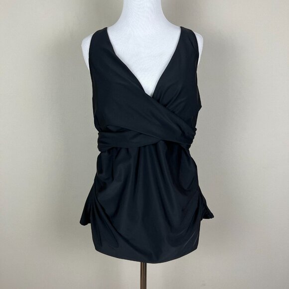 Firpearl Tankini Swim‎ Top Womens 18 Black Ruched V-Neck Padded Bust Adjustable - Picture 1 of 11